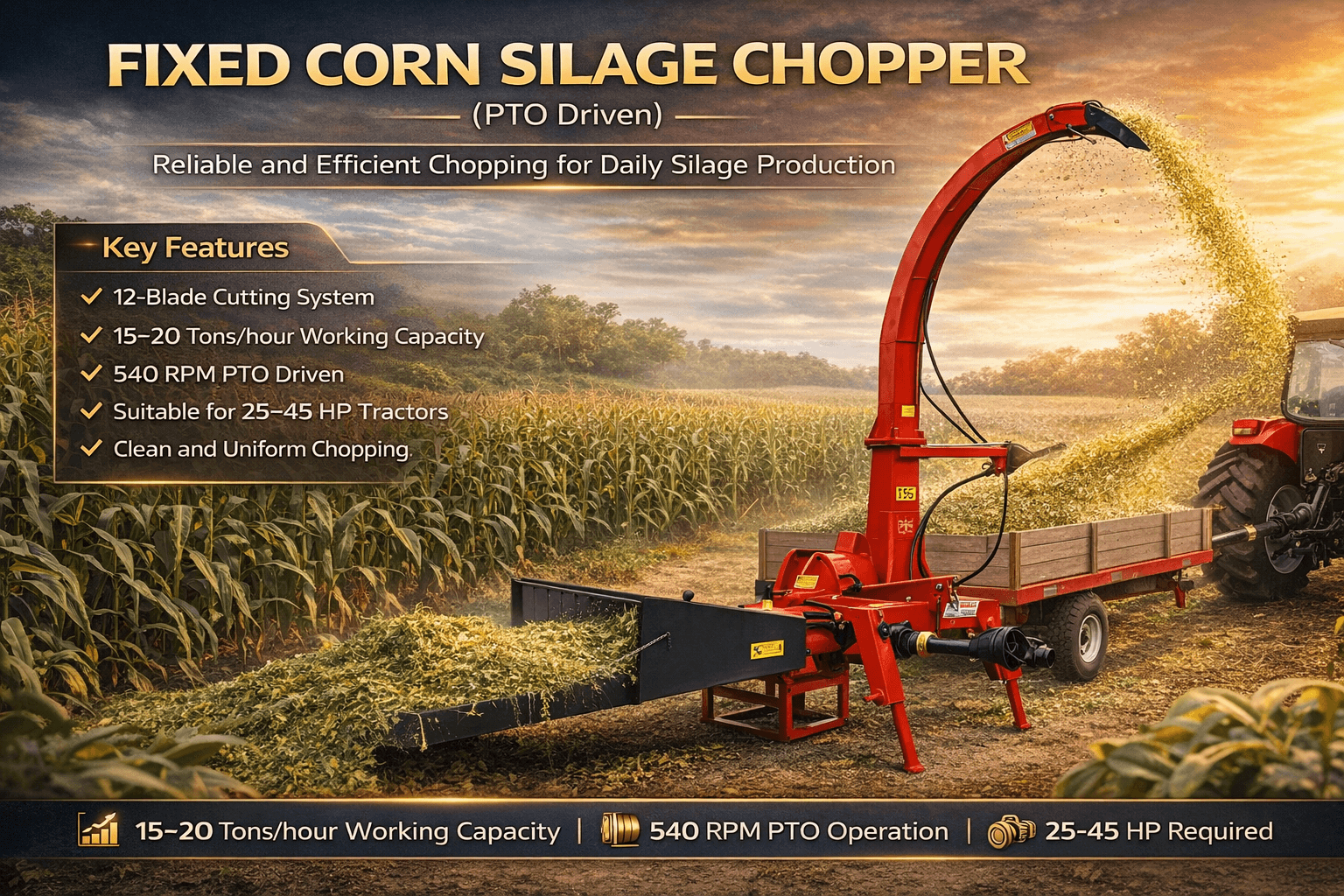 Fixed Corn Silage Chopper ( by Tractor Power – PTO )