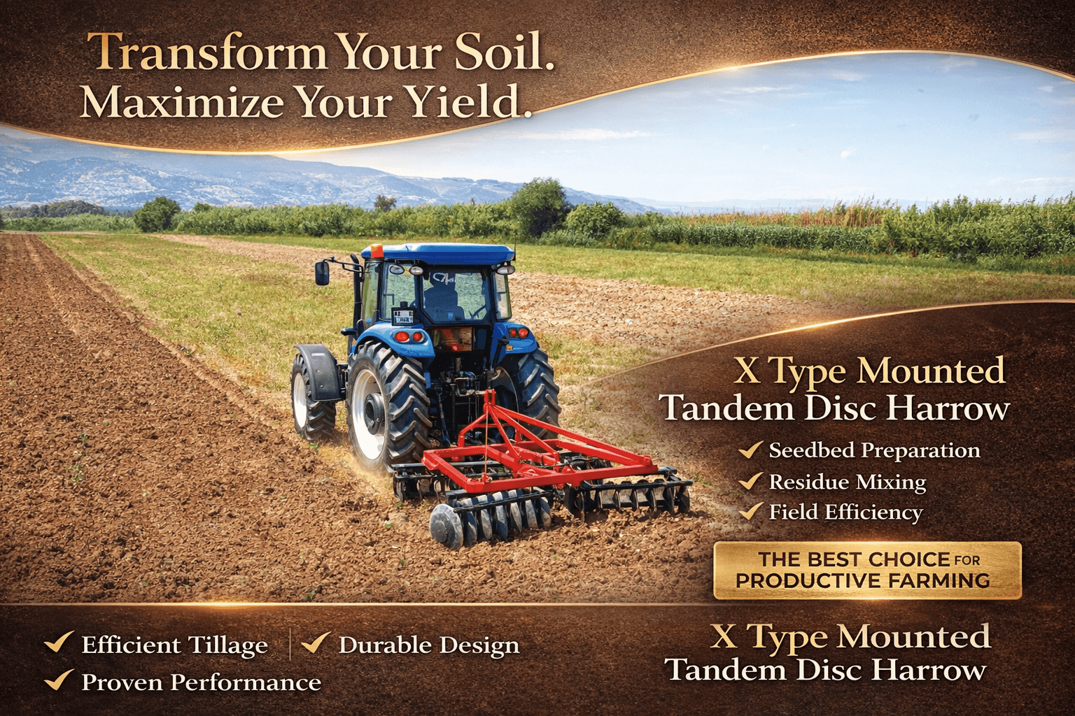 X Type Mounted Tandem Disc Harrow With Piston